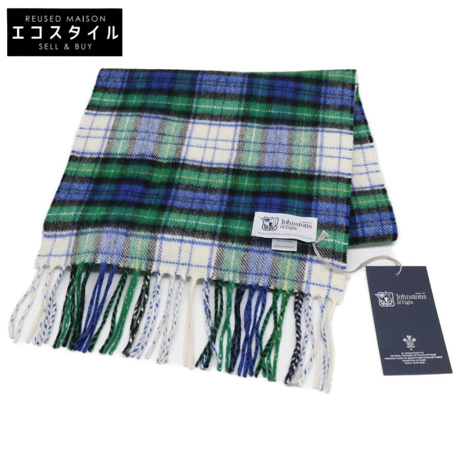 未使用＊ジョンストンズ フリンジマフラー カシミヤ100% チェック 新品同様/ Johnstons ジョンソンズ チェック カシミヤ100% フリンジ