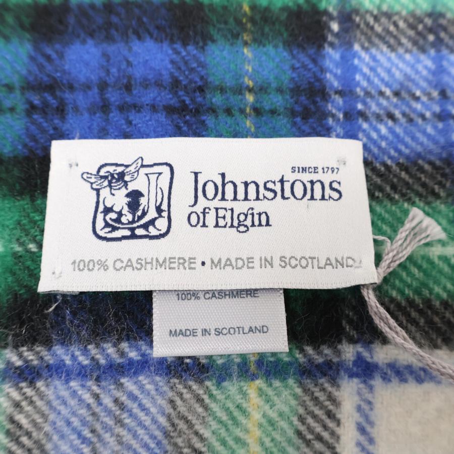 新品同様/ Johnstons ジョンソンズ チェック カシミヤ100% フリンジ