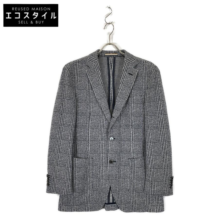 BOSS ボス ジャケット 48 ホワイト／ネイビー メンズ BOSS ボス ホワイト×ネイビー コットンリネン イタリアンジャージー