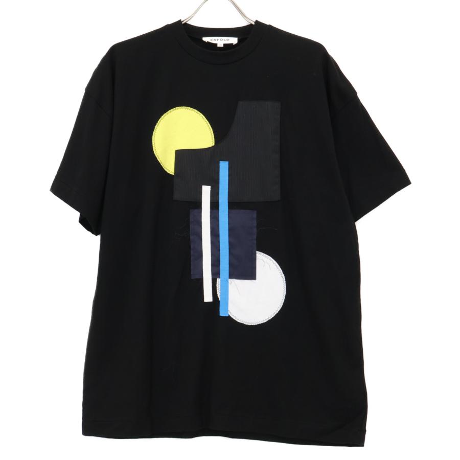 ENFOLD エンフォルド 24SS ブラック コットン アップリケ COLLAGE T 