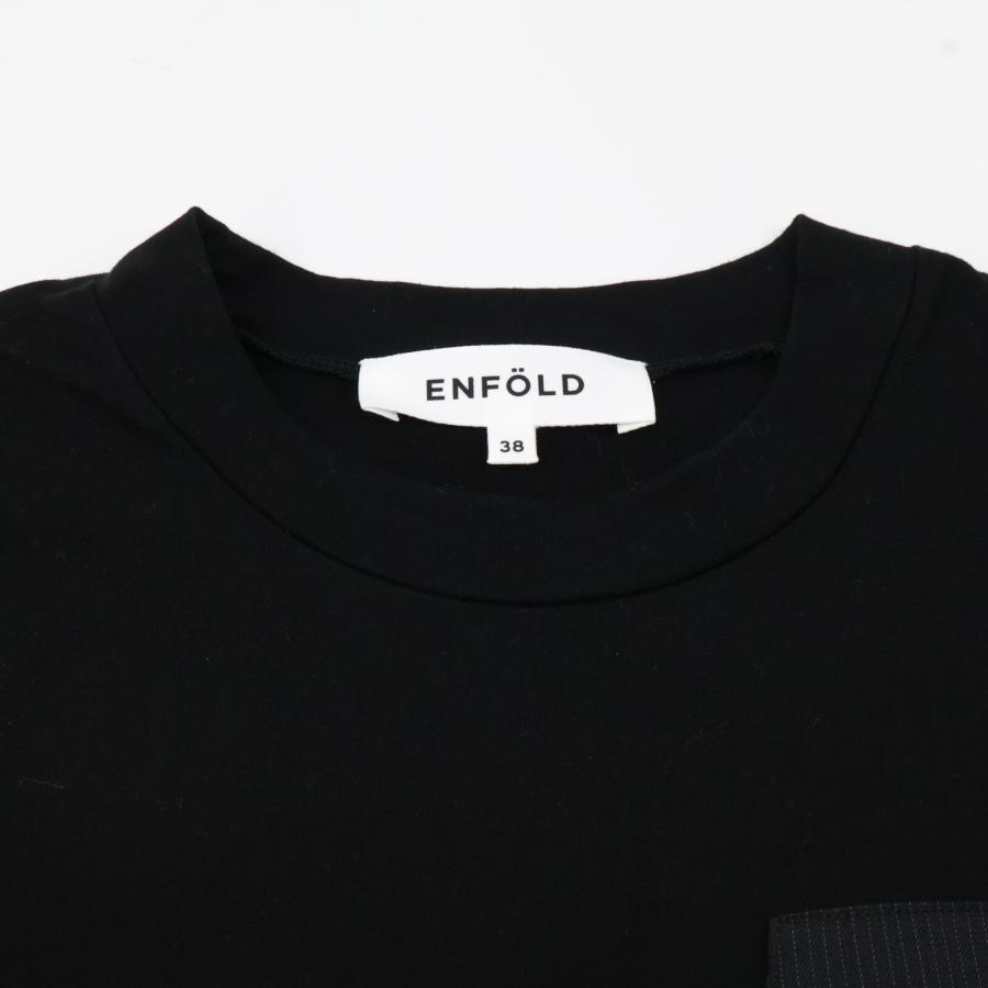 ENFOLD エンフォルド 24SS ブラック コットン アップリケ COLLAGE T 