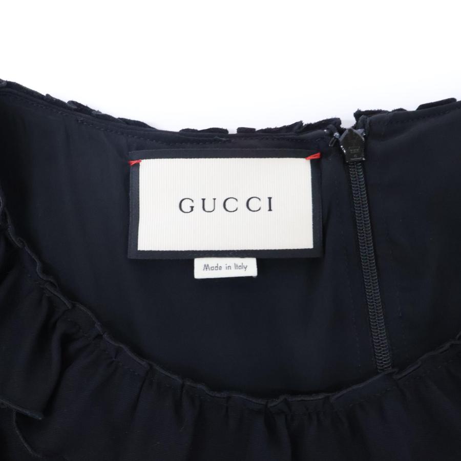GUCCI（グッチ） 453999 ブラック ビジュコサージュフリルワンピース 