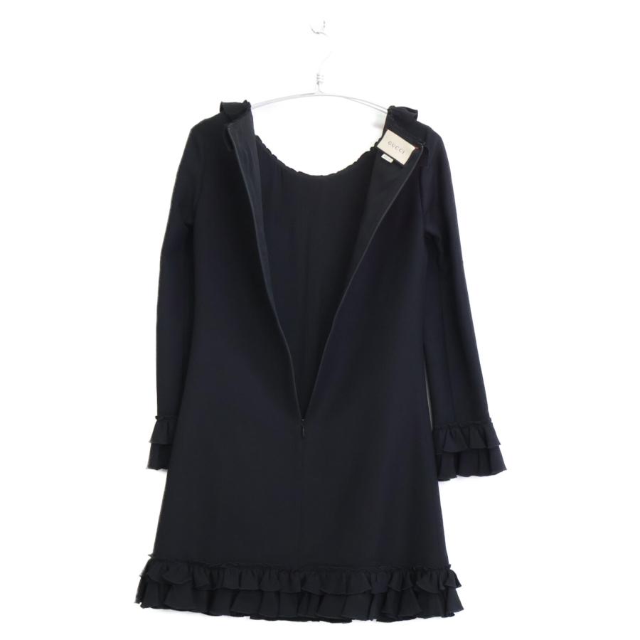 GUCCI（グッチ） 453999 ブラック ビジュコサージュフリルワンピース 