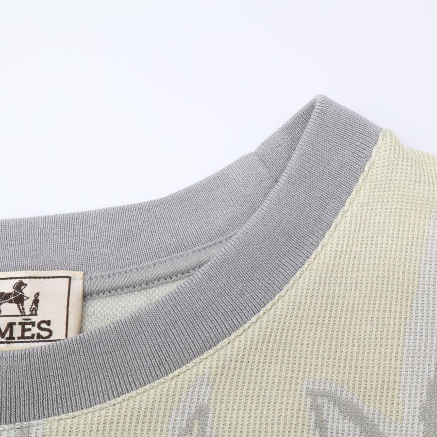 HERMES チェック柄 半袖Tシャツ グレー/イエロー HERMES エルメス 21SS イエロー×グレー DANSE DES CHEVAUX 馬柄 クルー