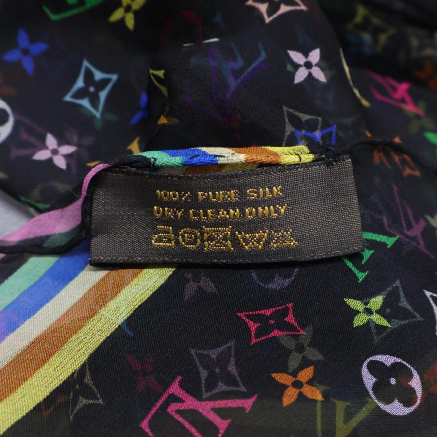 LOUIS VUITTON マルチカラー　シルクシフォンスカーフ 美品 LOUIS VUITTON ルイヴィトン LV x TM 村上隆 モノグラム・マルチ