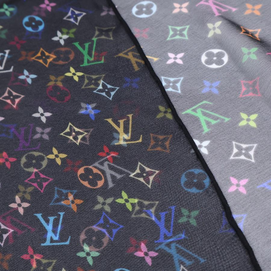 LOUIS VUITTON マルチカラー　シルクシフォンスカーフ 美品 LOUIS VUITTON ルイヴィトン LV x TM 村上隆 モノグラム・マルチ