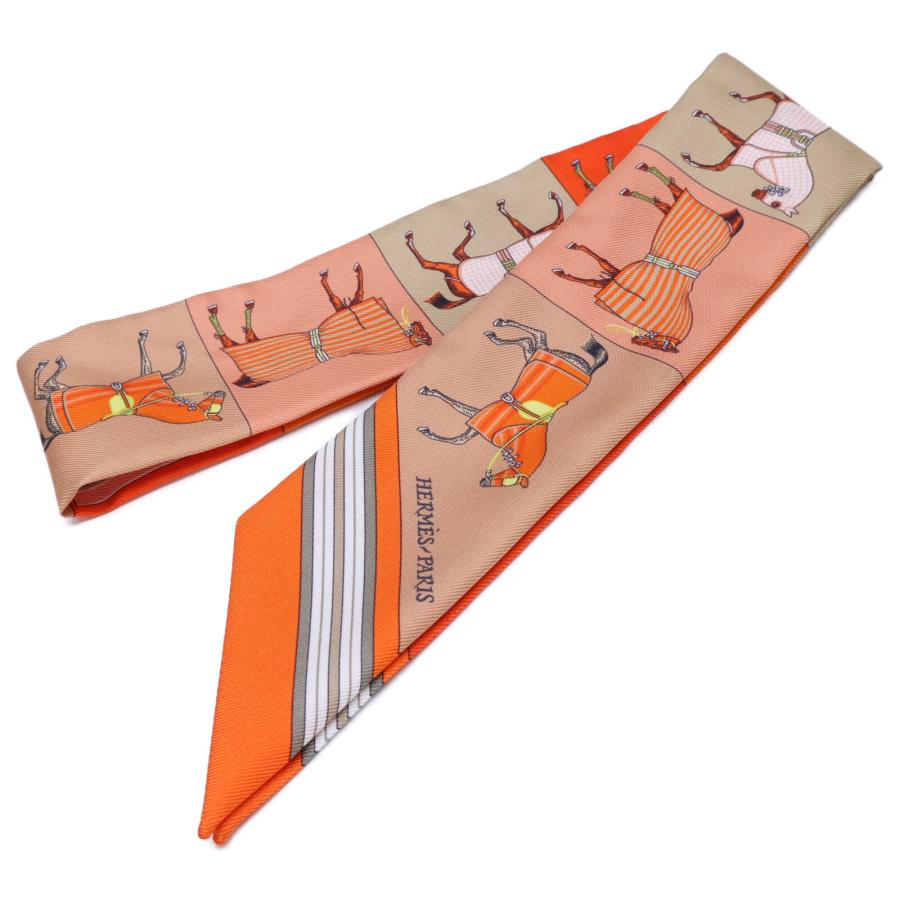 美品『エルメス HERMES』ツイリー シルク100％ オレンジ