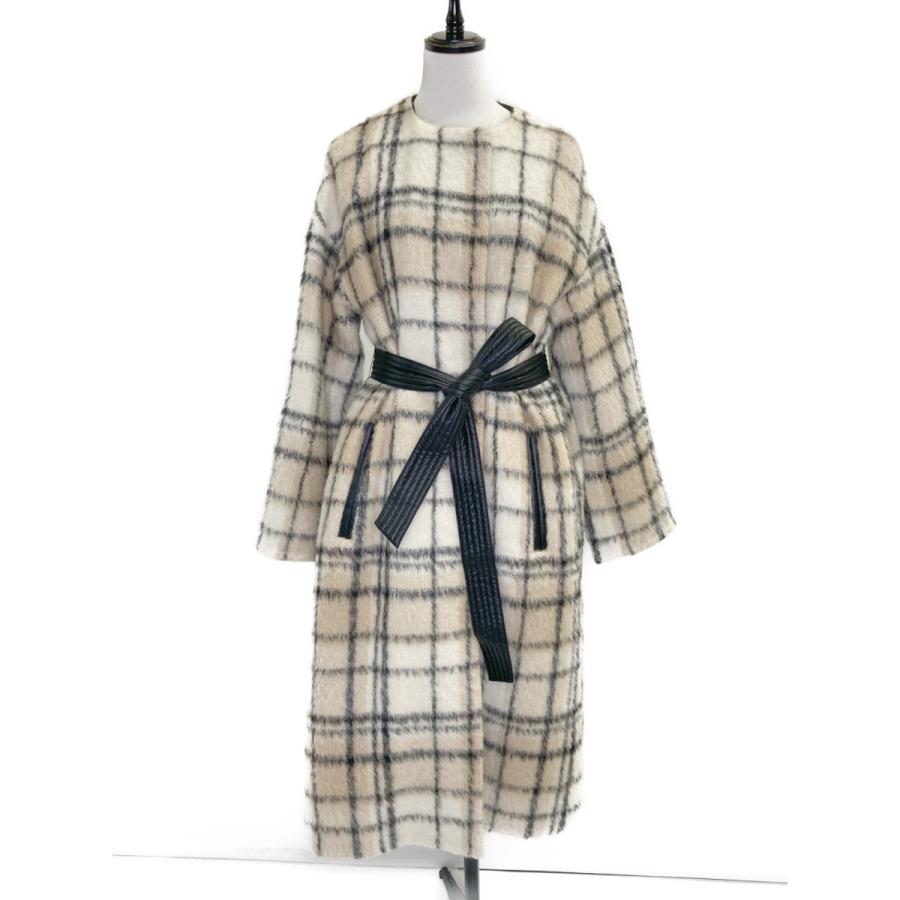 ANAYI（アナイ） ライトベージュ シャギーチェック ノーカラーコート