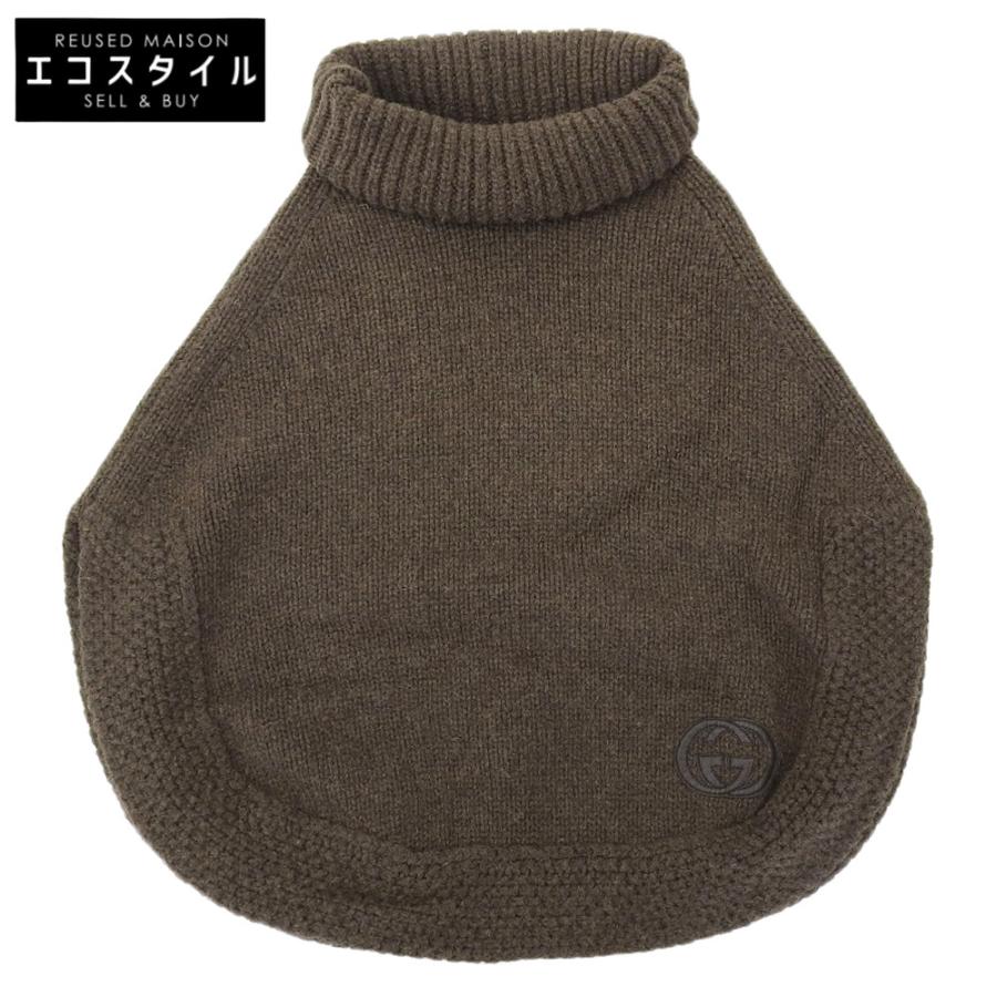 GUCCI グッチ GGレザーロゴ ニットポンチョ レディース ブラウン