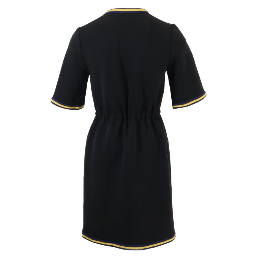 GUCCI ワンピース ノースリーブ ロゴボタン GG ピンタック リボン 黒
