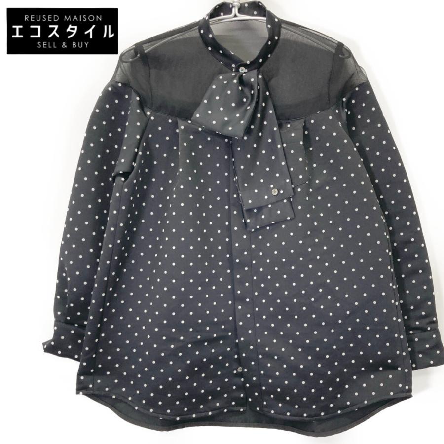 sacai / 長袖シャツ/2/ポリエステル/BLK/ドット/23-06941/23AWPolkaFlockPrintShirt// sacai（サカイ） 23-06941 23年製 ブラック ドット柄リボンシャツ
