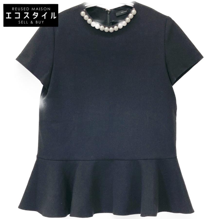 タグ付き新品 YOKOCHAN ショートスリーブサイドラッフルブラウス 40 黒