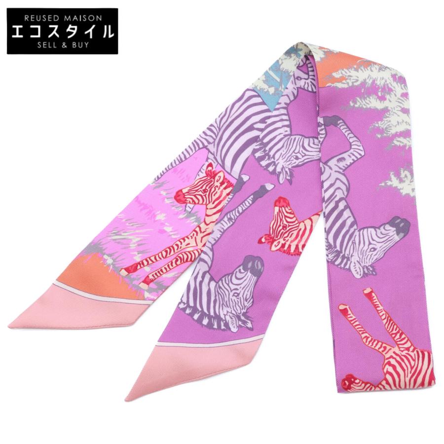 美品 HERMES エルメス Les Zebres ゼブラ シルク ツイリー スカーフ  