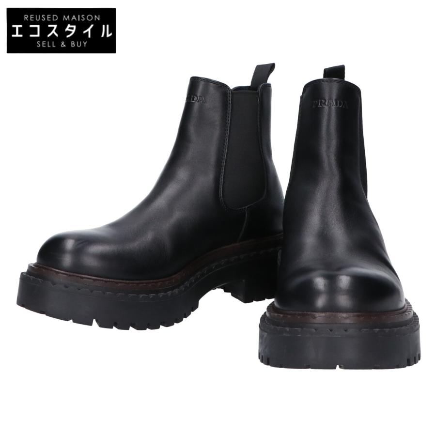 最終価格！PRADA ブラックレザーチェルシーブーツ　37.5 Prada モノリス レザーチェルシーブーツ | ブラック | FARFETCH JP