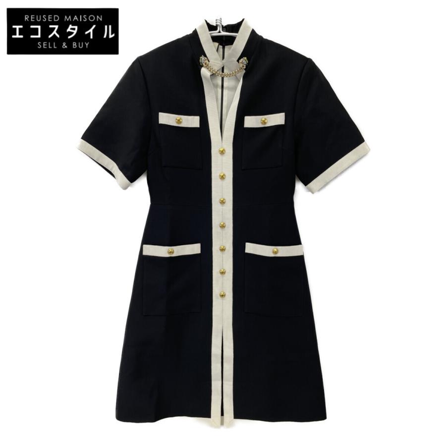 未使用保管品◎GUCCI シャツワンピース ネイビー ベルト付き GG柄 総柄 GUCCI（グッチ） 18AW GUCCI フラワー柄 シルク シャツ ワンピース