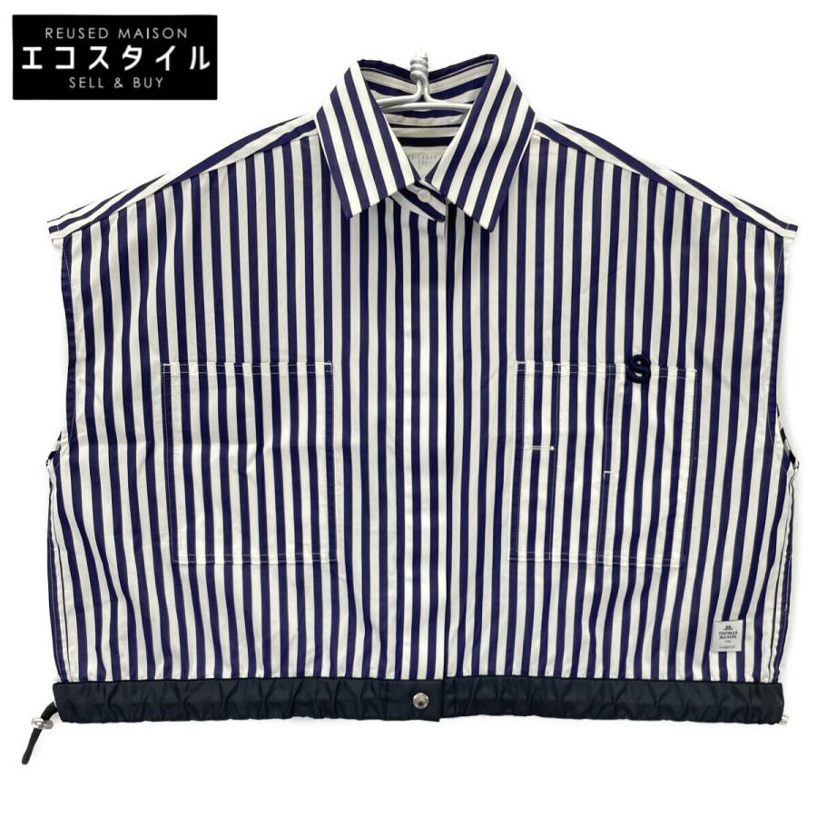 サカイ 23-06505 23SS ﾌﾞﾙｰ×ﾎﾜｲﾄ Thomas Mason ｽﾄﾗｲﾌﾟｼｮｰﾄｽﾘｰﾌﾞｼｬﾂ 1 sacai（サカイ） 23-06505 23SS ブルー×ホワイト Thomas Mason