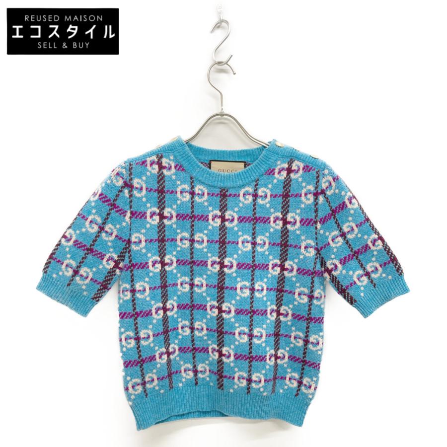 GUCCI（グッチ） 23AW 731583 XKC1H ブルー ウール 金釦 GG×チェック 