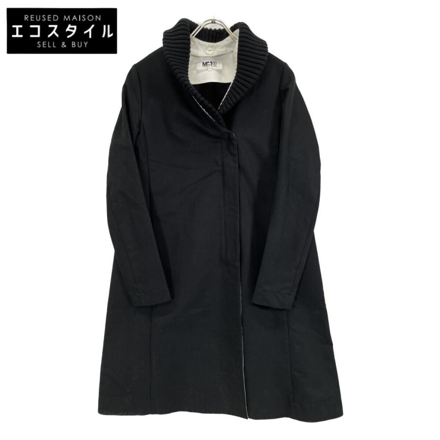 MM6 エムエムシックス コート 38 ブラック レディース MM6 エムエムシックス S32AA0082 ブラック リブカラーロングコート 38