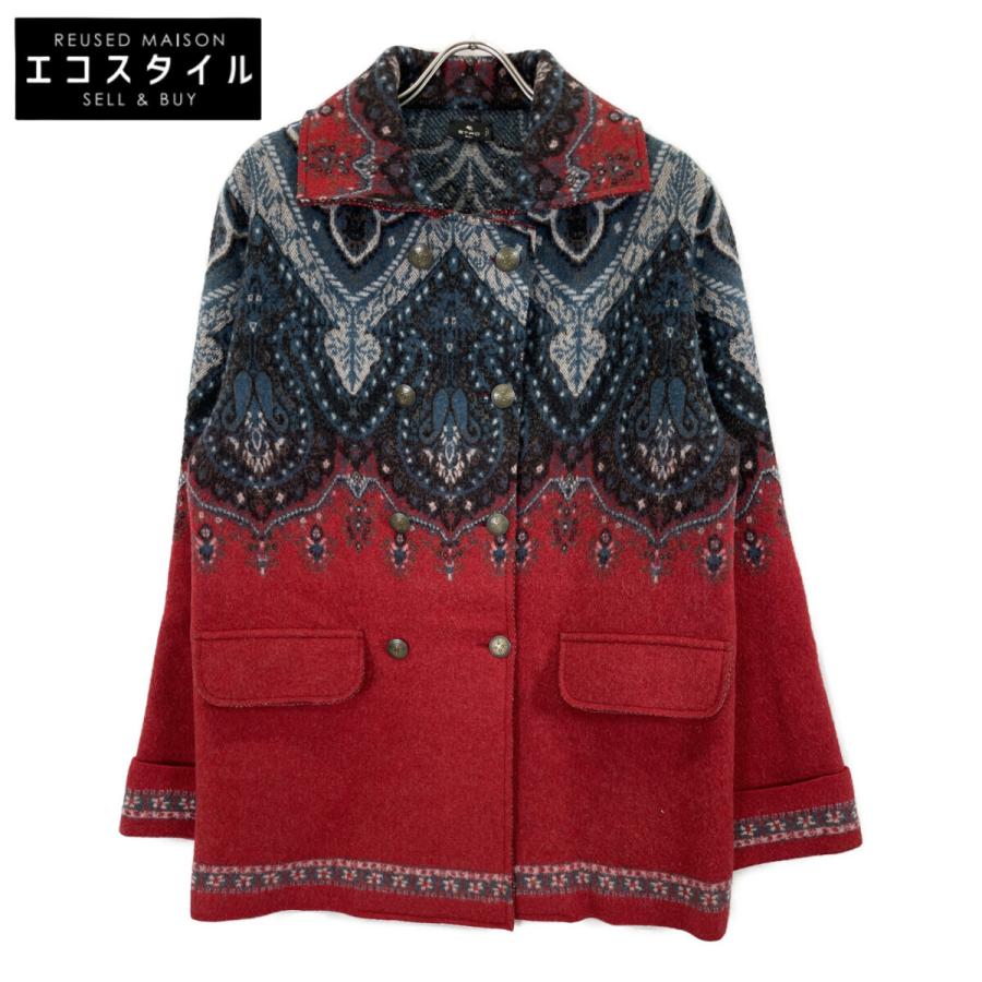 ETRO（エトロ） レッド×ブルー イタリア製 ウールコート レッド