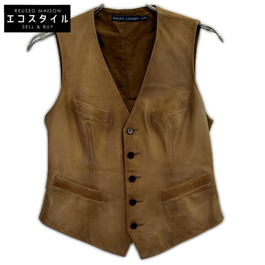 レザー ベスト ブラウン ポケット付き　RALPH LAUREN Ralph Lauren ラルフローレン 0763909ZVB ブラウン ラムレザー ジレ