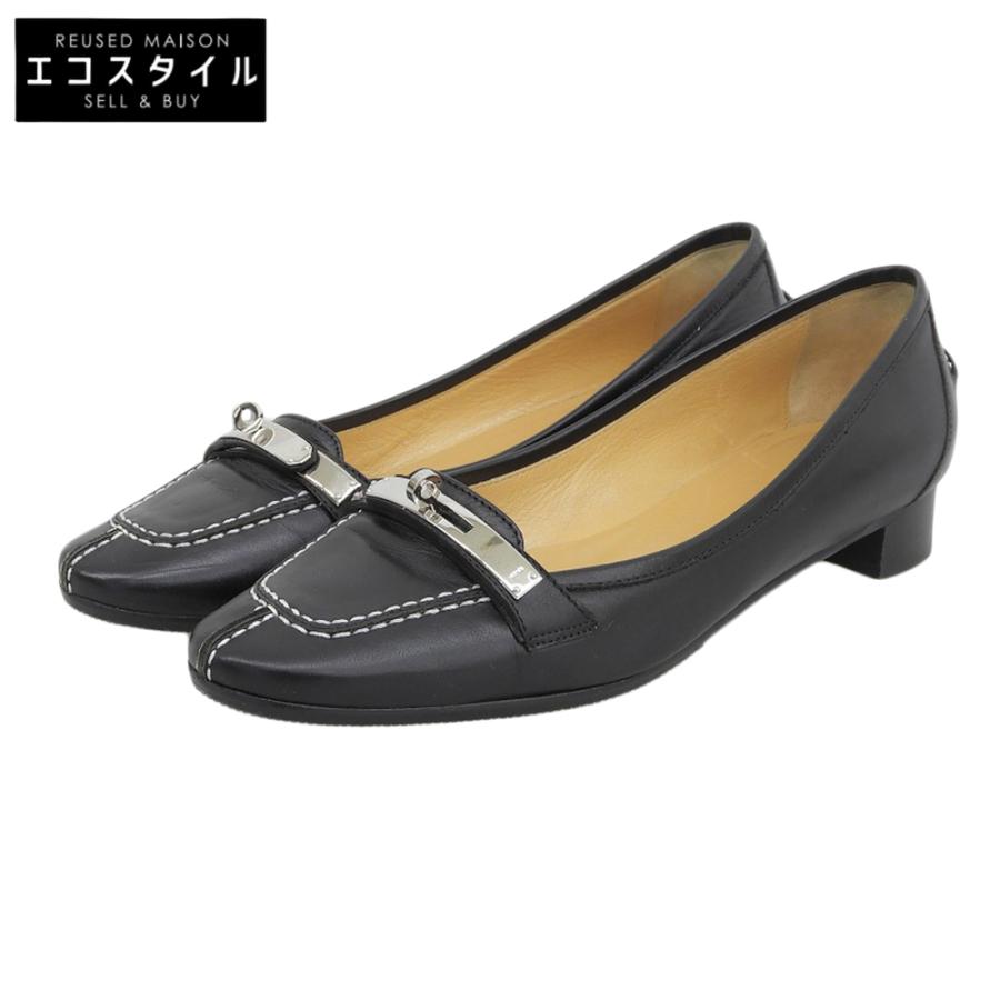 エルメス　パンプス　ケリー 美品 HERMES エルメス ケリーバックル ホワイトステッチ ローヒール