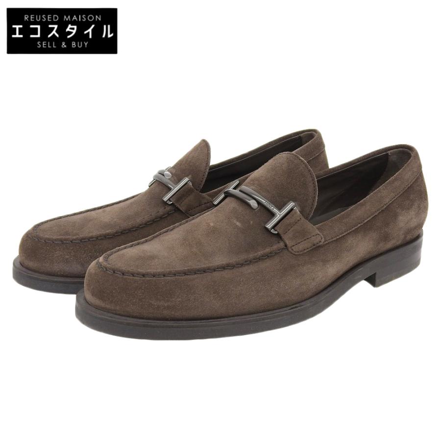 美品　TOD'S トッズ メンズ ローファー　ダークブラウン　モカシン　スエード 美品 TOD'S トッズ スエード ダブルT ビットローファー シューズ
