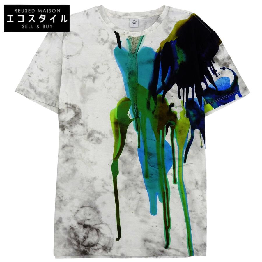 berluti ベルルッティ ペイント加工 コットン S/Sクルーネックカットソー トップス メンズ 白 ホワイト M R17JRS46JAEB M BERLUTI ベルルッティ ペイント加工 コットン S/Sクルーネック