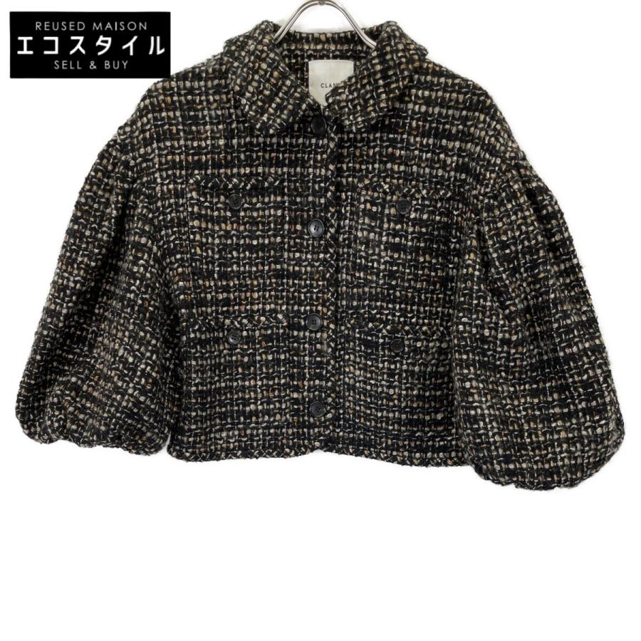 CLANE クラネ ブラック mix tweed puffsleeve jacket/ミックスツイード