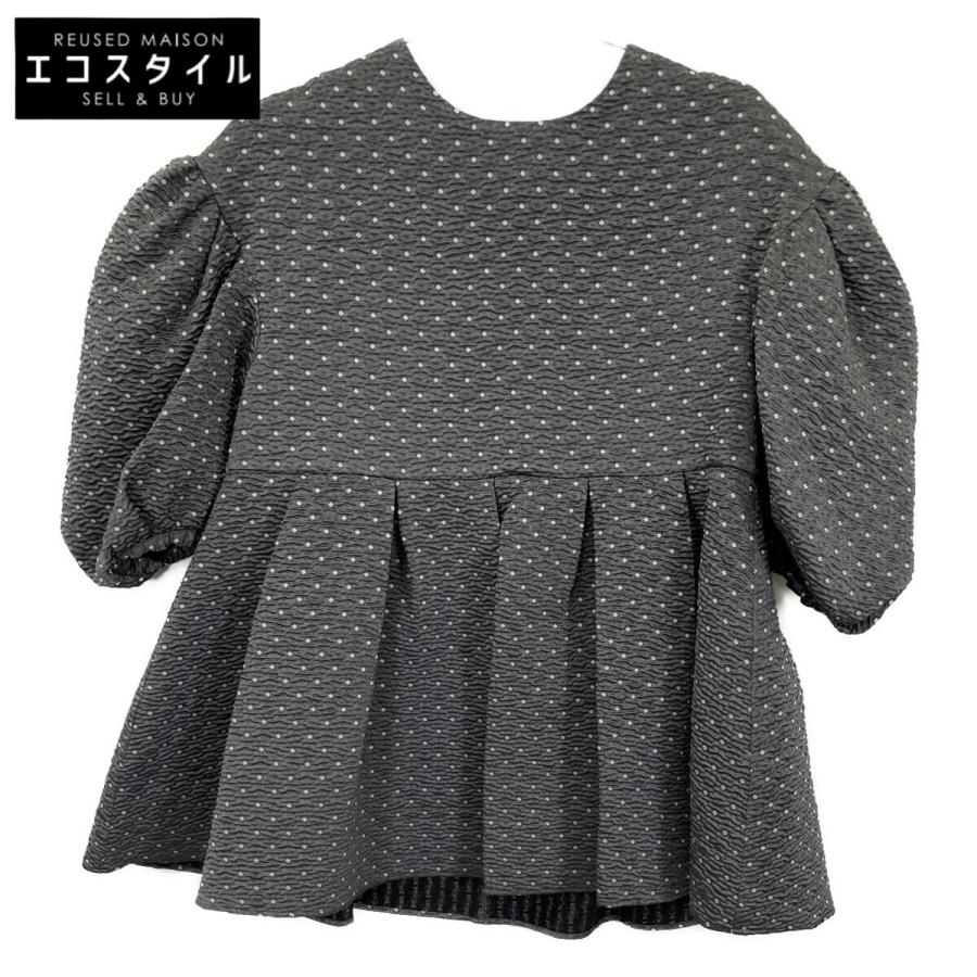 Bluelea ブルレア トップス F チャコール レディース Bluelea ブルレア チャコール ドット柄 シアサッカー パフスリーブ