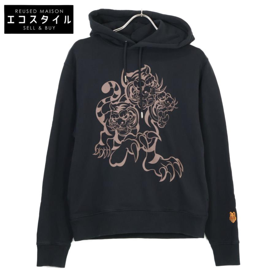 レア Kenzo Paris ケンゾー 刺繍 ビッグロゴ タイガー 虎 パーカー KENZO（ケンゾー） 【×山本寛斎】20年 ブラック 虎 タイガーカトゥーン