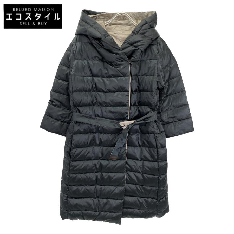 S MaxMara ダークネイビー×ベージュ ベルト付きリバーシブルフーデット  