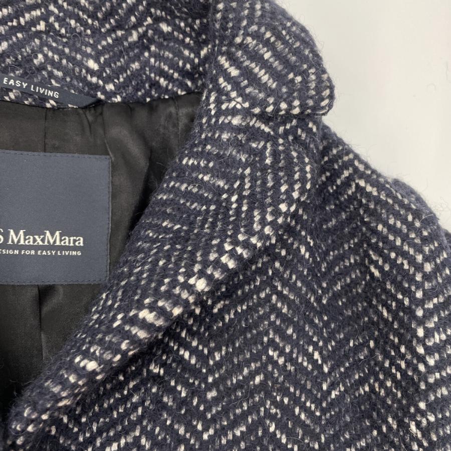 S MaxMara エスマックスマーラ ネイビー ウールアルパカ ヘリンボーンチェスターコート ネイビー 42 コート コットン レディース 中古_8