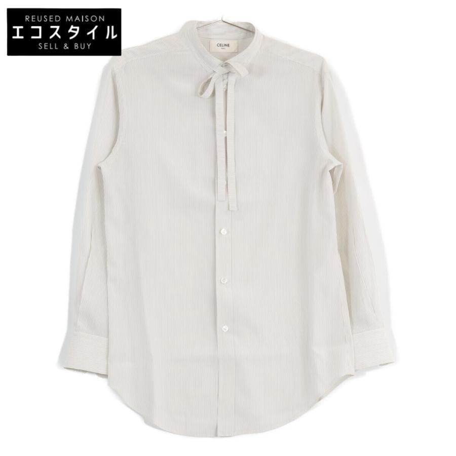 極美品 Vintage セリーヌ CELINE シャツ ブラウス ロングスリーブ ダブルカフス 総柄 シルク100％ トップス レディース 44(XL相当) イエロー CELINE - 極美品 Vintage セリーヌ CELINE シャツ ブラウス ロング