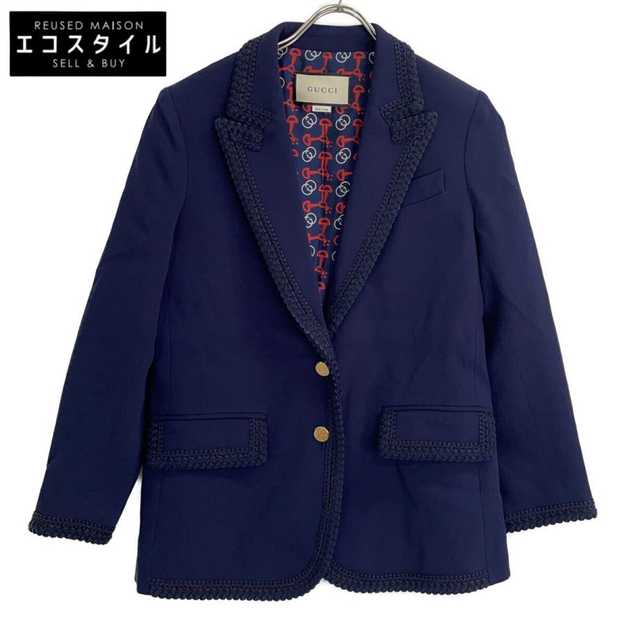 GUCCI（グッチ） 610946 ZKR01 ネイビー レーヨン混 GGライニング 金釦