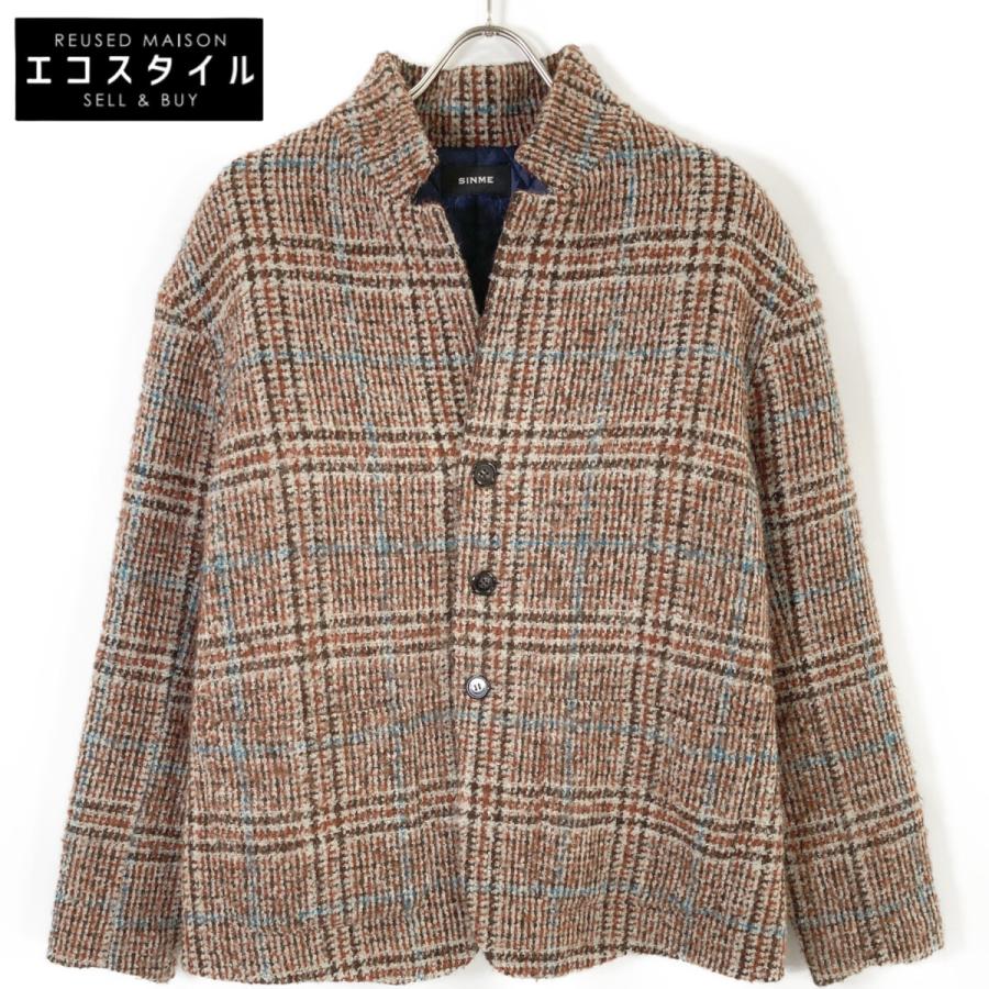 SINME シンメ SK02 レッド×ブルーライン ツイードパテッドジャケット