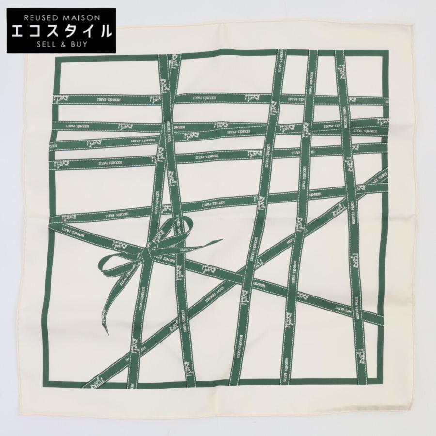 HERMES カレ45 ボルデュック柄 リボン プチカレ シルク 美品 HERMES】 スカーフ シルク ミニスカーフ ボルデュック リボン柄 HERMES