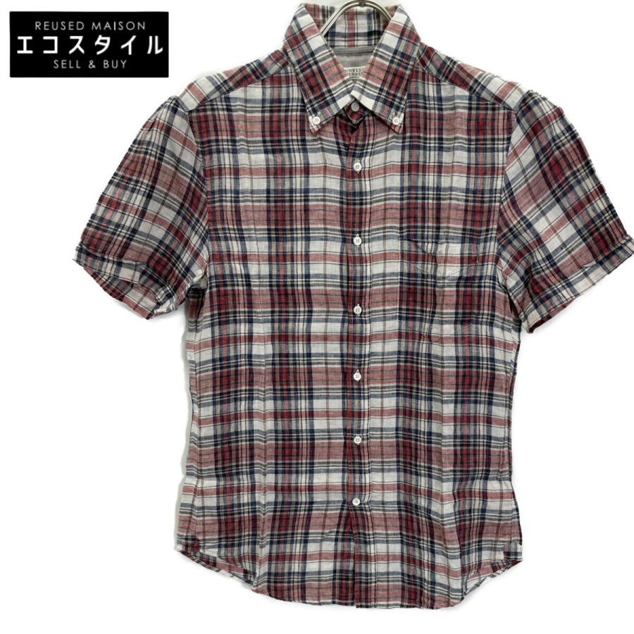 BRUNELLO CUCINELLI ブルネロクチネリ リネン100 チェック柄 ショート