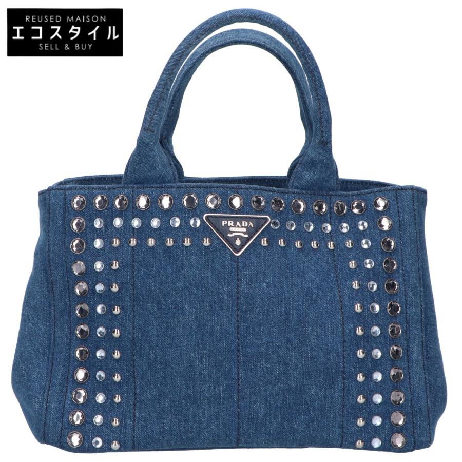 PRADA（プラダ） 美品 B2439O ビジュー カナパ デニム ハンドバッグ