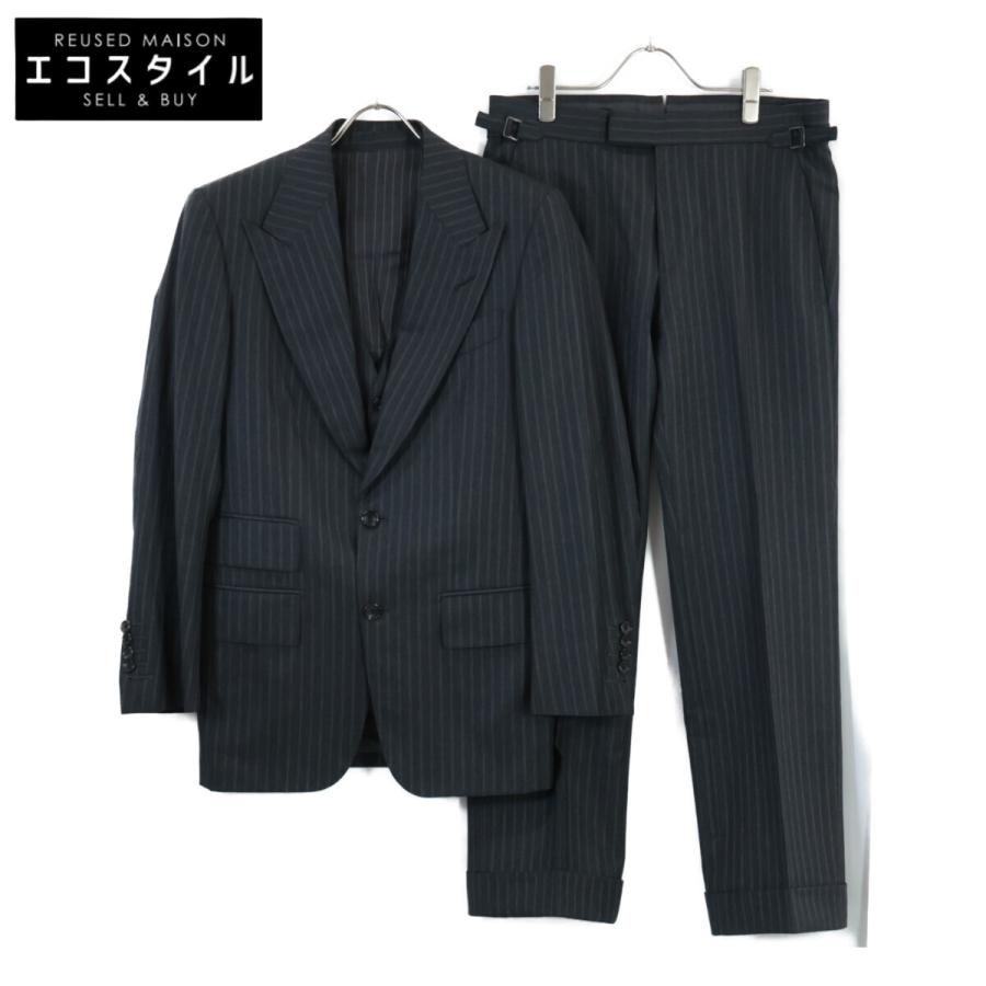 美品 TOM FORD トムフォード 31AL41 218R18 ストライプ ウールxシルク