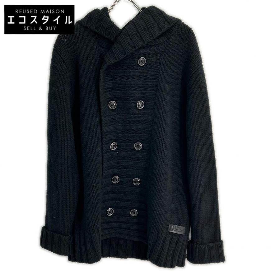 DIESEL（ディーゼル） ブラック ウール ダブルブレストフーデッド 