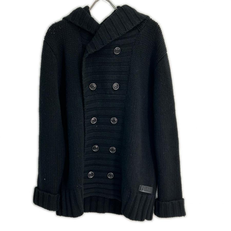 DIESEL（ディーゼル） ブラック ウール ダブルブレストフーデッド 