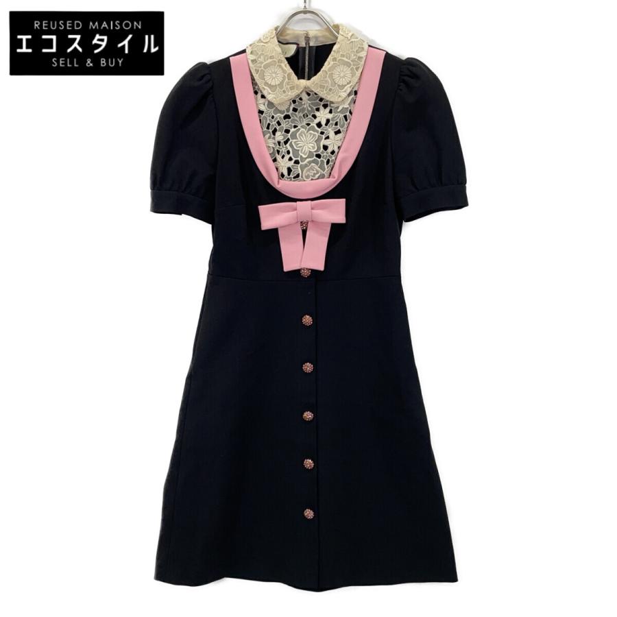 GUCCI（グッチ） 467502 ブラック×ピンク エンブロイダリーレース