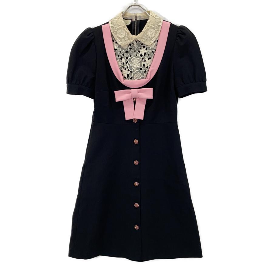 GUCCI（グッチ） 467502 ブラック×ピンク エンブロイダリーレース
