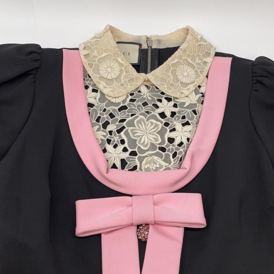GUCCI（グッチ） 467502 ブラック×ピンク エンブロイダリーレース