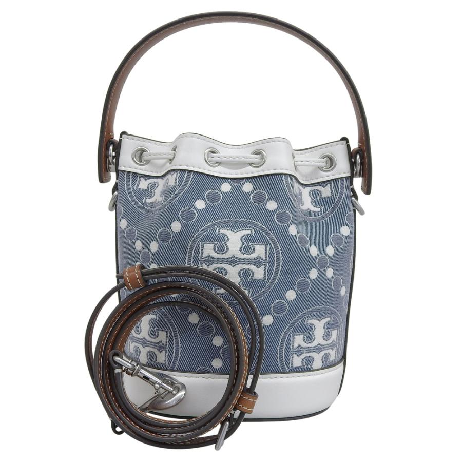 美品 Tory Burch トリーバーチ キャンバス×レザー Tモノグラム ミニバケット 2WAYショルダーバッグ レディース ブルー×ホワイト 10009171_2