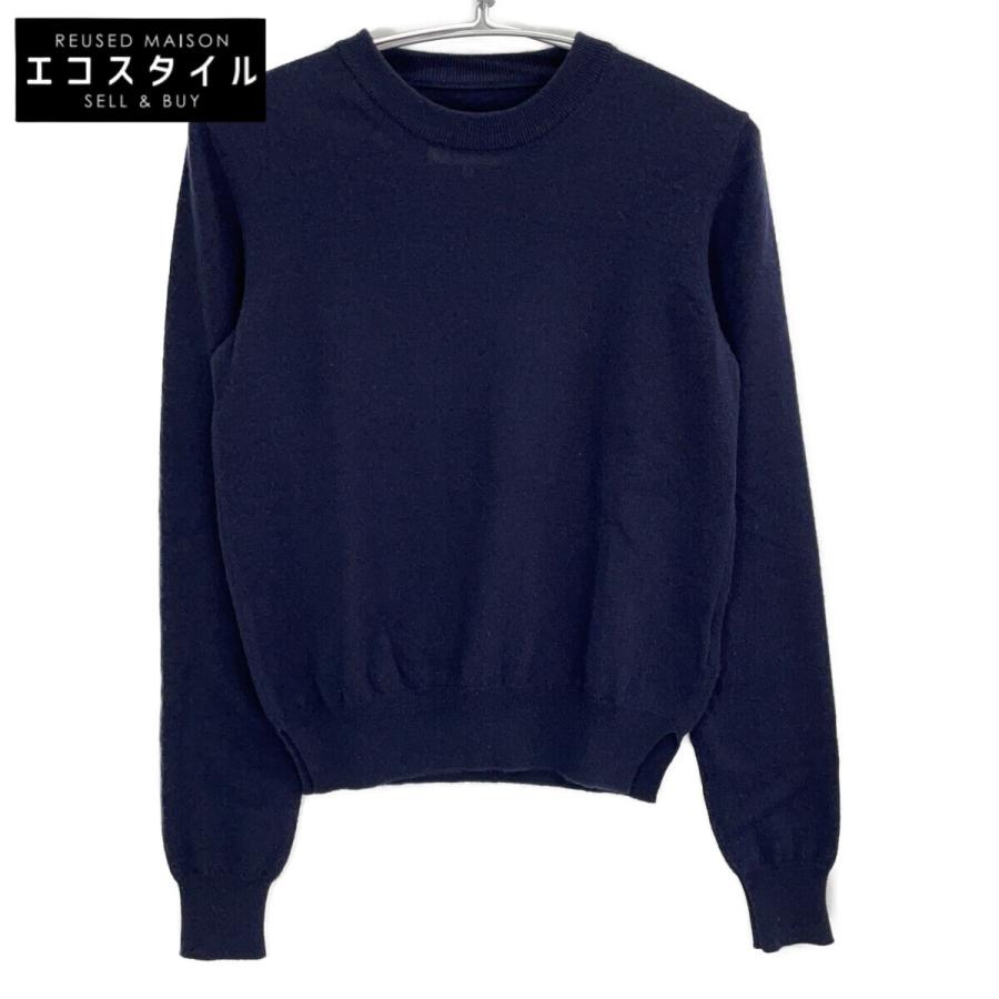 美品✨メゾンマルジェラ クルーネックニット レザーエルボーパッチ ブルー系 XL Maison Margiela メゾンマルジェラ S51HA0964 ネイビー エルボーパッチ