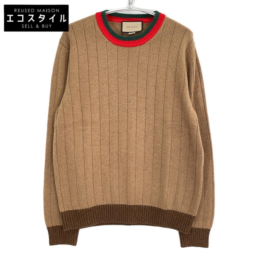 『美品』GUCCI グッチ リブニット 半袖セーター ハイネック Sサイズ GUCCI（グッチ） 721035 ブラウン ウェブストライプ付き リブニット