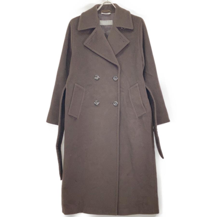Max Mara マックスマーラ 1600015 ブラウン ウール100 ベルト付きセミダブルロングコート ブラウン 36 コート ウール レディース 中古_1