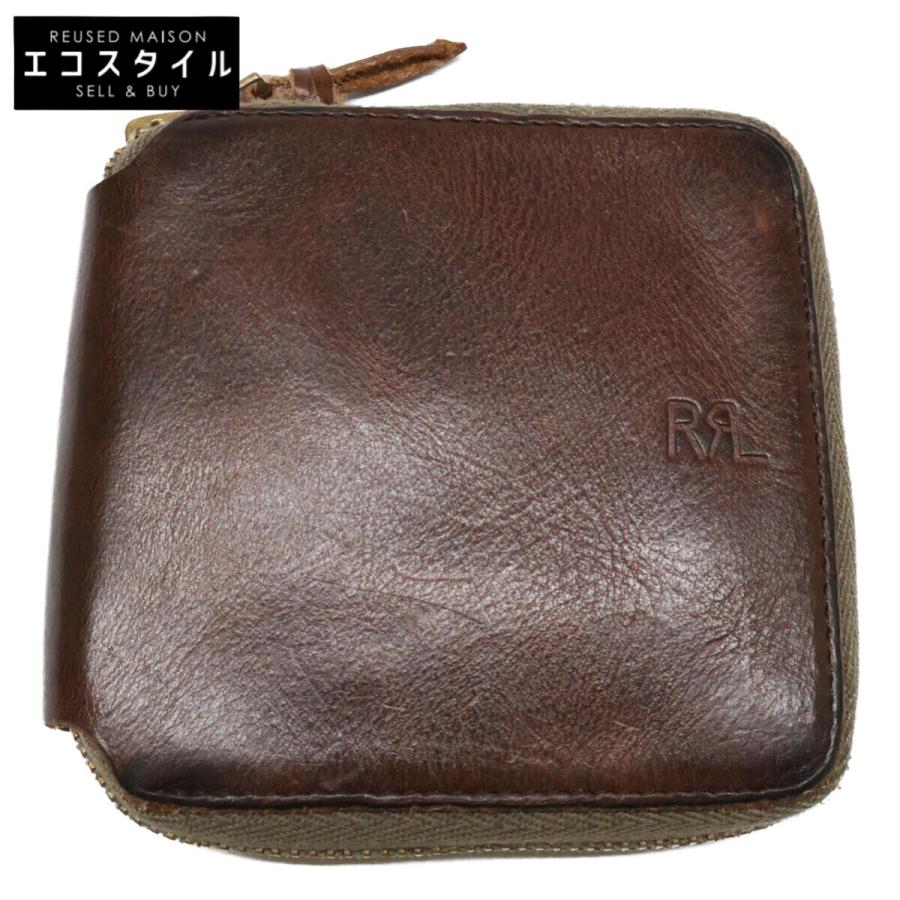 新品　RRL 2つ折りウォレット ダブルファスナー ヴィンテージ加工 ブラウン 美品 RRL ダブルアールエル レザー ジップ ウォレット 二つ折り財布