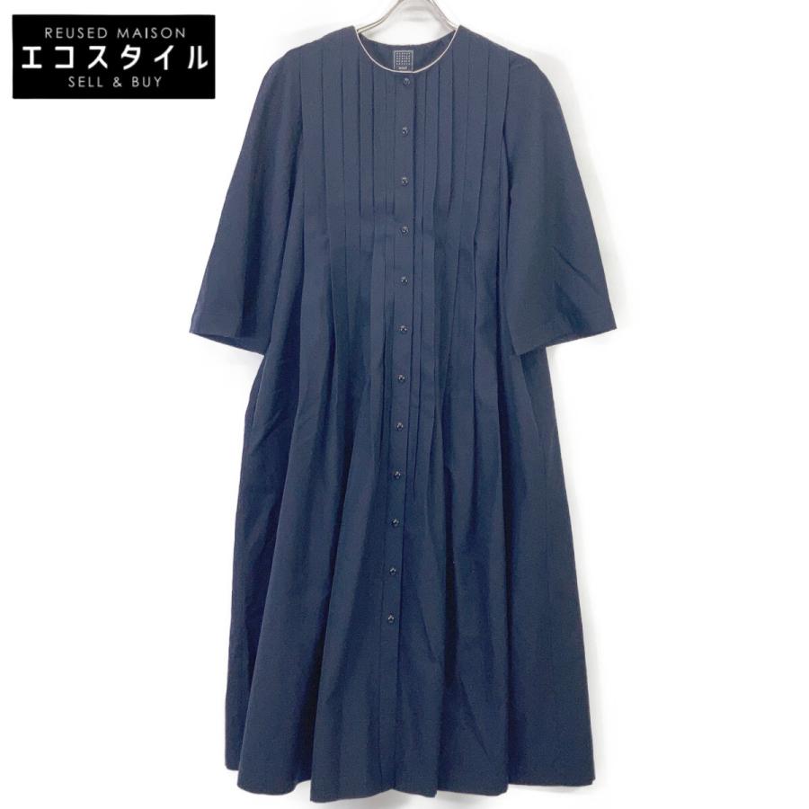 ミナペルホネン mina perhonen foggyday プリーツワンピース mina perhonen（ミナペルホネン） ya3778 ネイビー ウールシルク foggy